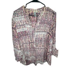 KUT From The Kloth Geometric Patterned Long Sleeve Button Up Blouse